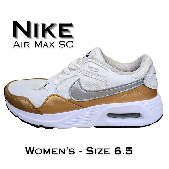 Nike Air Max SC Sneakers Womens 6.5 White Metallic Gold Shoes Retro CW4554-107 - Picture 1 of 11